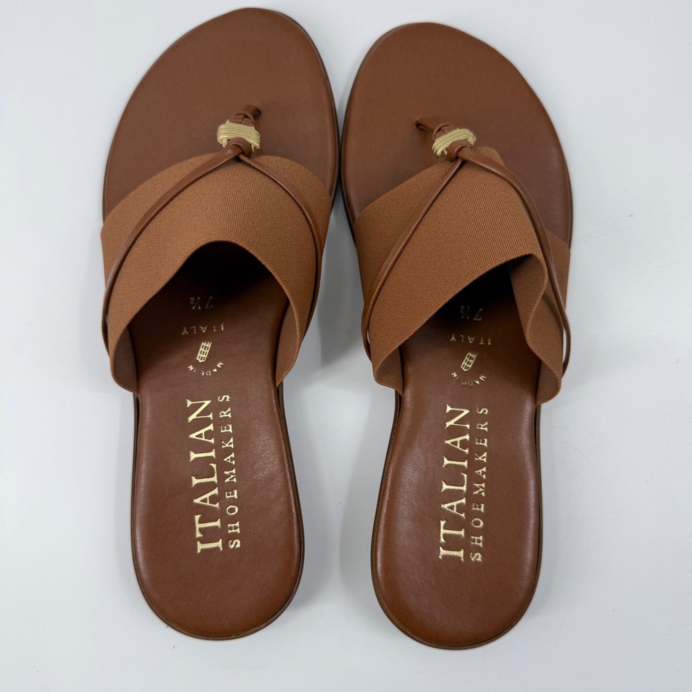 Italian Shoemakers Womens 7.5 Brown Elastic Strappy Thong Flat Sandals Italy